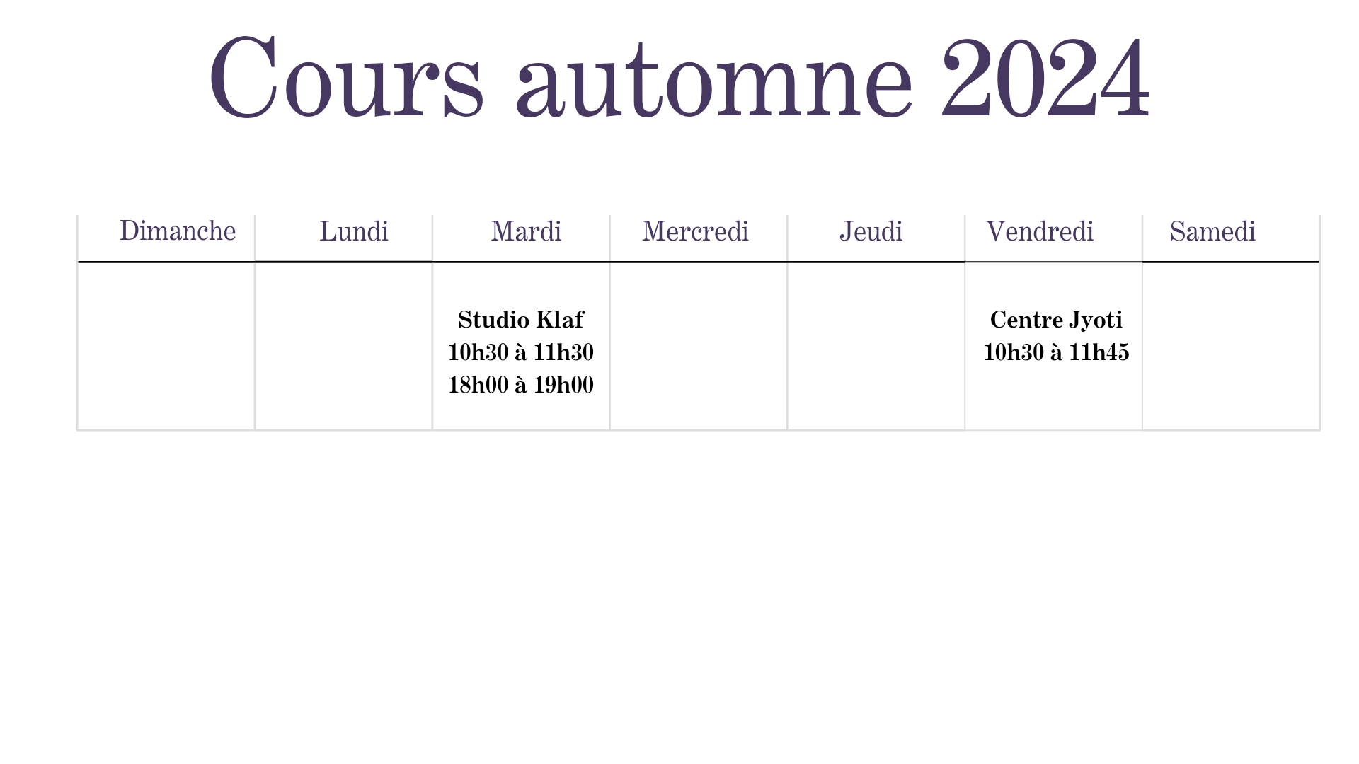 Horaire automne 2024